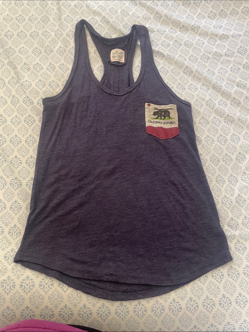 Reflex Navy Racerback Tank with California Republic Patch Pocket